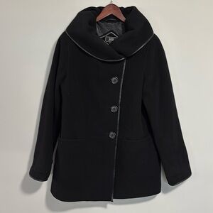 Jay Wool Cashmere Blend Jacket Oversize Ruffled Collar Size 6 Black